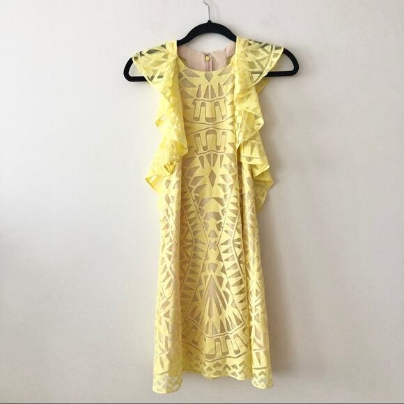 BCBGMaxazria Jenni Canary Yellow Ruffle Mini Dress - Picture 2 of 6